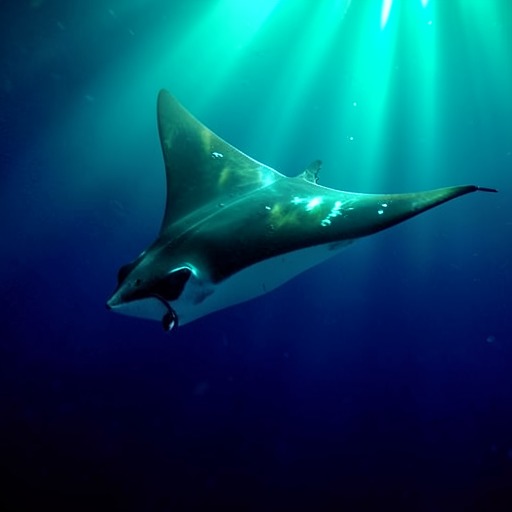 4-step teacher: manta ray in turquoise god rays